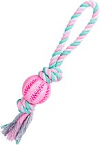 Nobleza Speeltouw met lus en snackbal - Honden speelgoed - Kauwspeelgoed - Hondentouw - Speeltouw hond - Trektouw hond - Flostouw hond - Snackbal hond - Roze