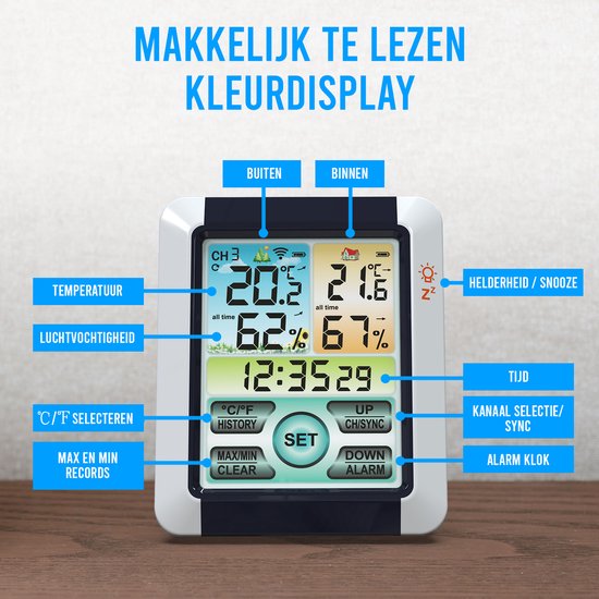 LuxerLiving Hygrometer Weerstation Digitaal Voor Binnen En Buiten Luchtvochtigheidsmeter