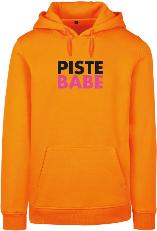 Wintersport hoodie oranje S - Piste Babe - soBAD. | Foute apres ski outfit | kleding | verkleedkleren | wintersporttruien | wintersport dames en heren