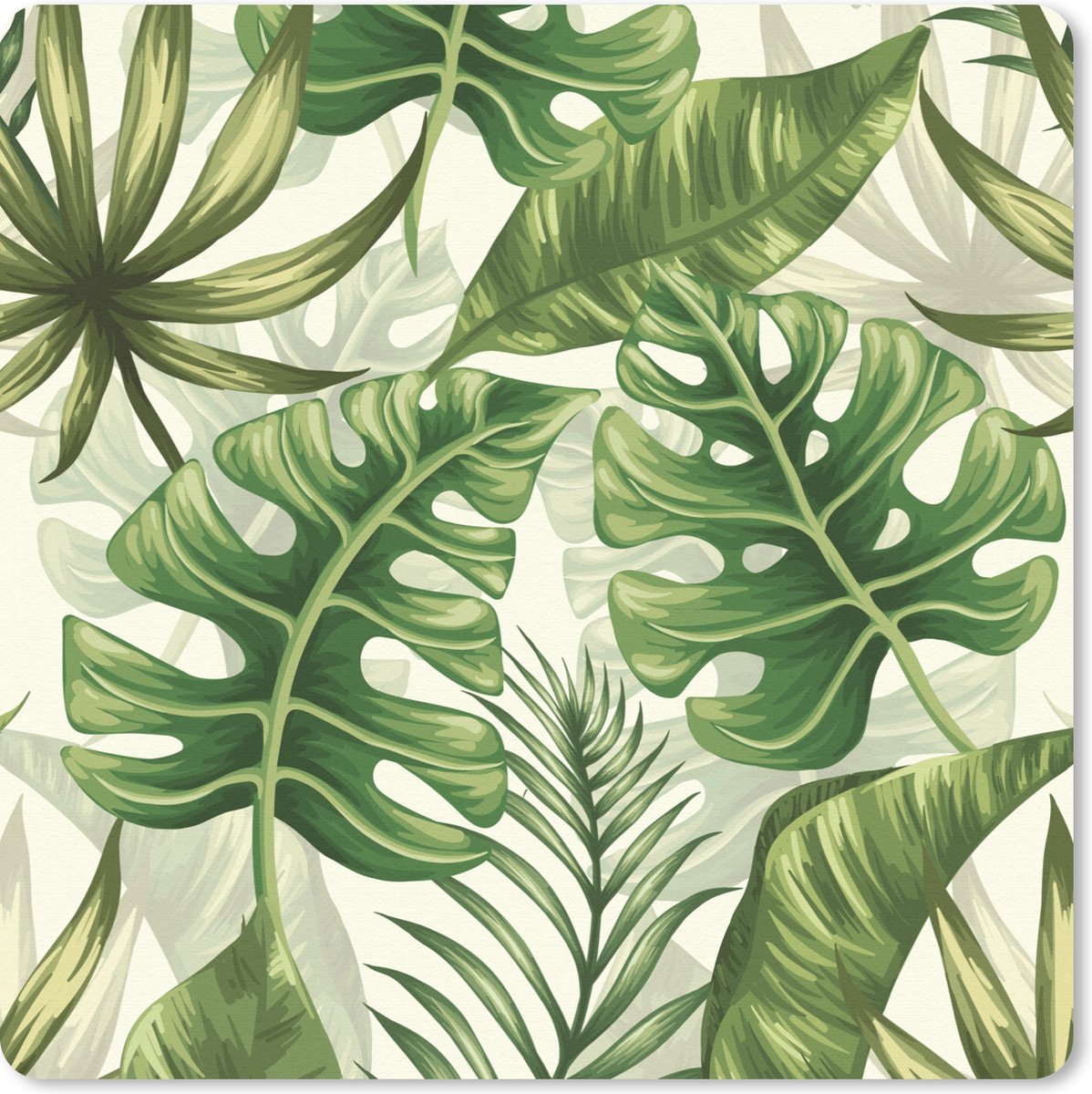 Muismat 20x20 cm - Mousepad Monstera - Illustratie - Wit - Meisjes - Kinderen - Jongens - Muismatten