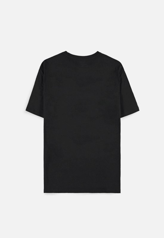 T-shirt noir à manches courtes, vu de dos.