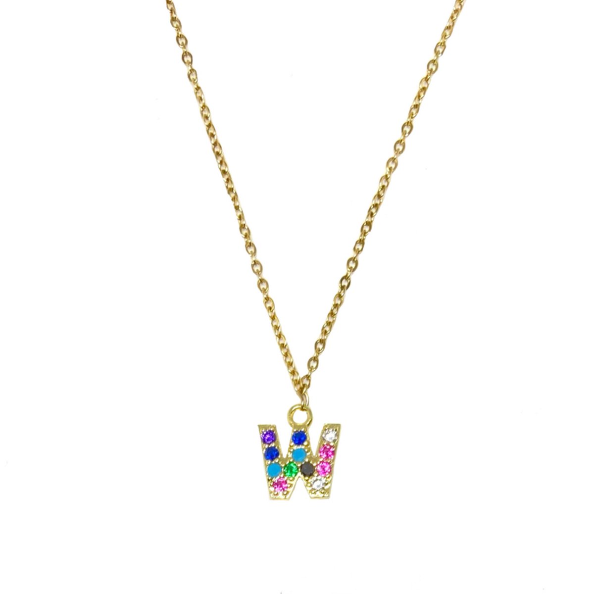 Letter ketting colorful - initiaal W - goud