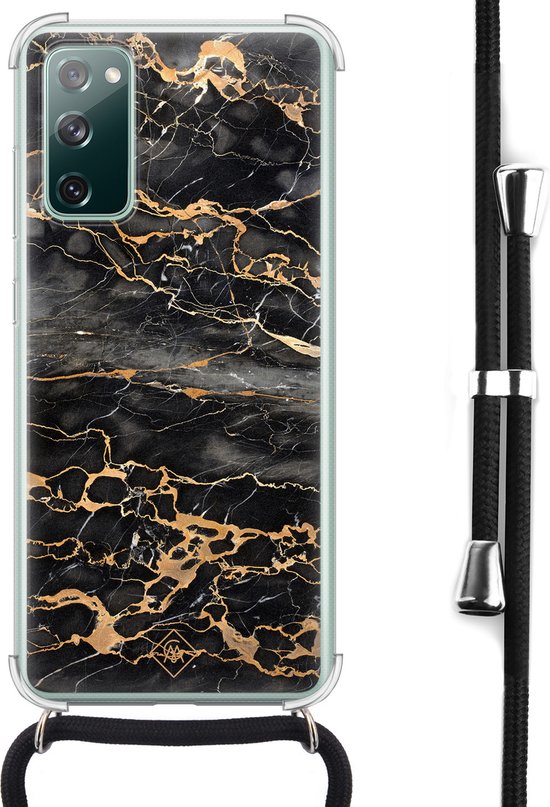 Étui Casimoda® avec cordon - Adapté pour Samsung S20 FE - Marble Grijs Bronze - Cordon détachable - Siliconen/ TPU - Zwart