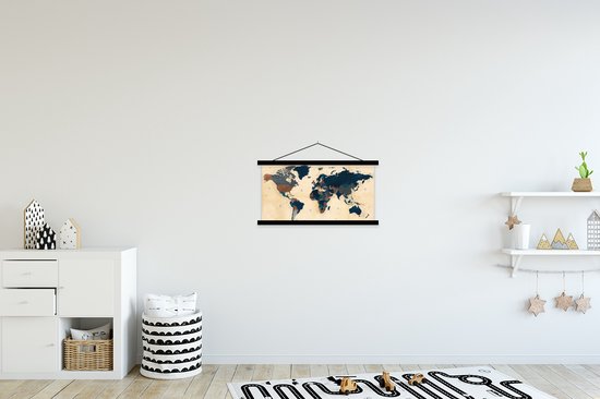 Affiche scolaire - Affiche textile - Carte du Wereldkaart - Vintage - Papyrus - 60x30 cm - Affiche textile