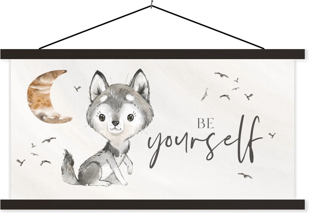 Wanddecoratie kinderkamers - Decoratie kinderkamers - Spreuken - Wolf - Be yourself - Kinderen - Jongens - Meisjes - Waterverf - Schoolplaat kinderen - 150x75 cm