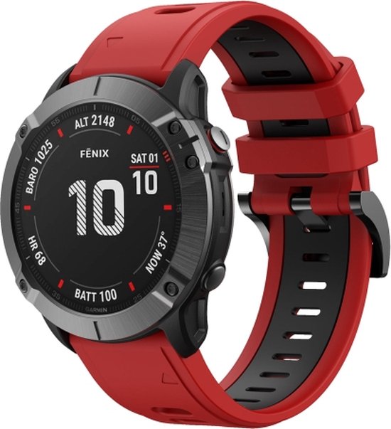 For Garmin Fenix 6 Sapphire GPS 22mm Two Color Sports Silicone Watch Band Red Black bol