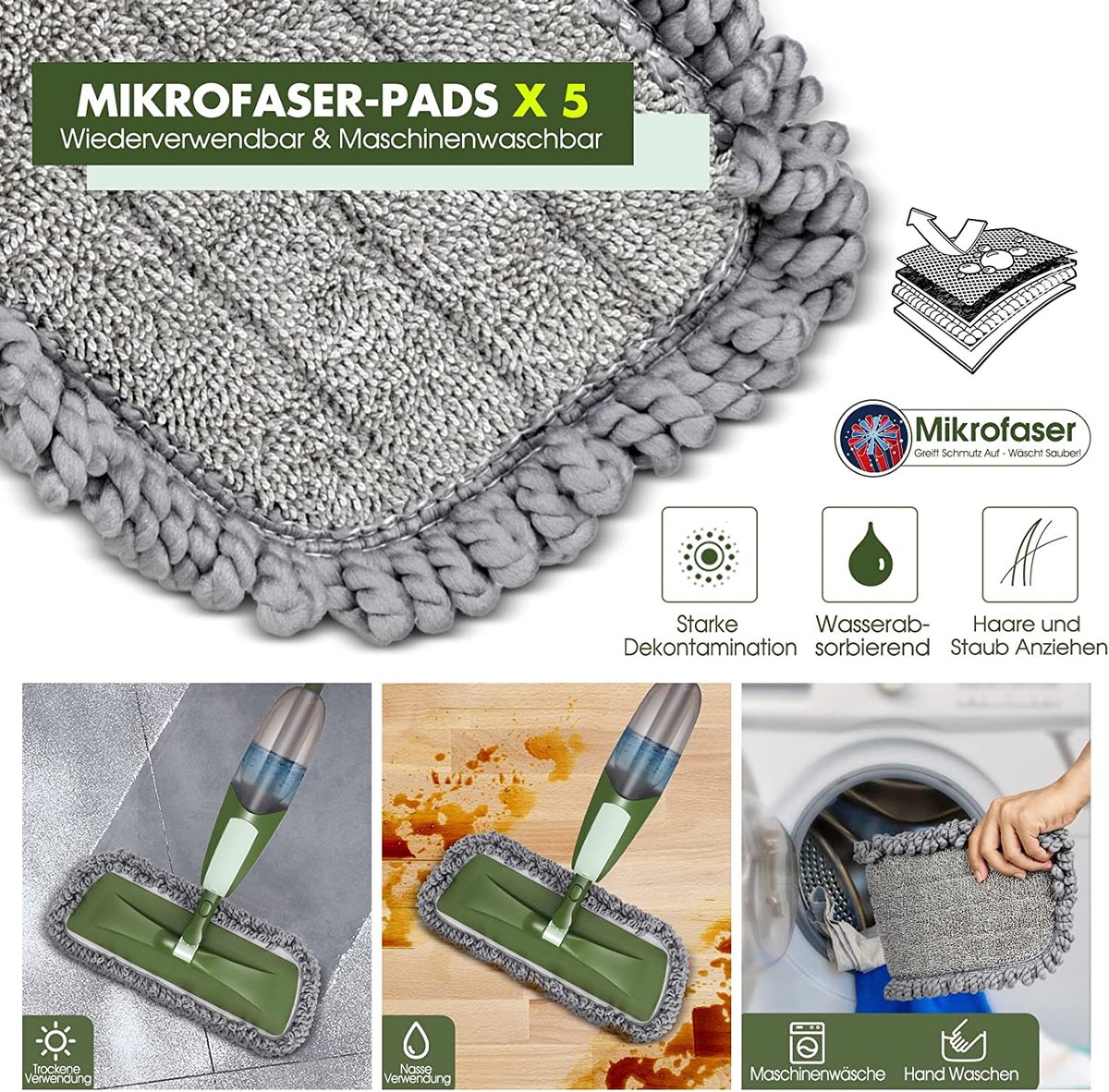 Stof dweil Spray Mop met natte en droge herbruikbare microvezeldweil Doek Draaibaar handvat Knijp vloermop Vermijd handen wassen Professioneel