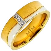 Tesoro Mio Michel – Verlovingsring / Trouwring Vrouw - Edelstaal - Bicolor Kleuren Goud & Zilver – Met 3 CZ Steentjes - 16 mm / Maat 50