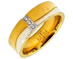 Tesoro Mio Michel – Verlovingsring / Trouwring Vrouw - Edelstaal - Bicolor Kleuren Goud & Zilver – Met 3 CZ Steentjes - 16 mm / Maat 50