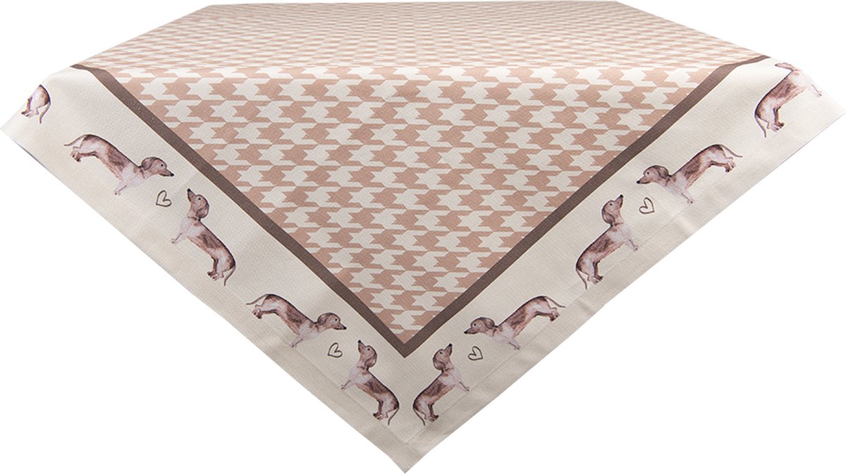 Clayre & Eef Tafelkleed 100x100 cm Bruin Katoen Teckel