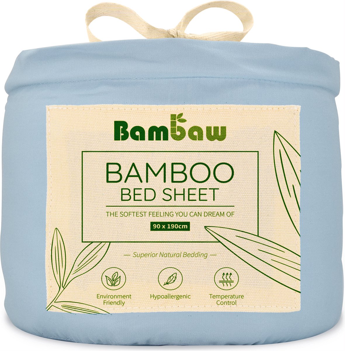 Bamboe Hoeslaken | 1-Persoons Eco Hoeslaken 90cm bij 190cm | Lichtblauw | Luxe Bamboe Beddengoed | Hypoallergeen Hoeslaken | Puur Bamboe Viscose Rayon hoeslaken | Ultra-ademende Stof |Bambaw