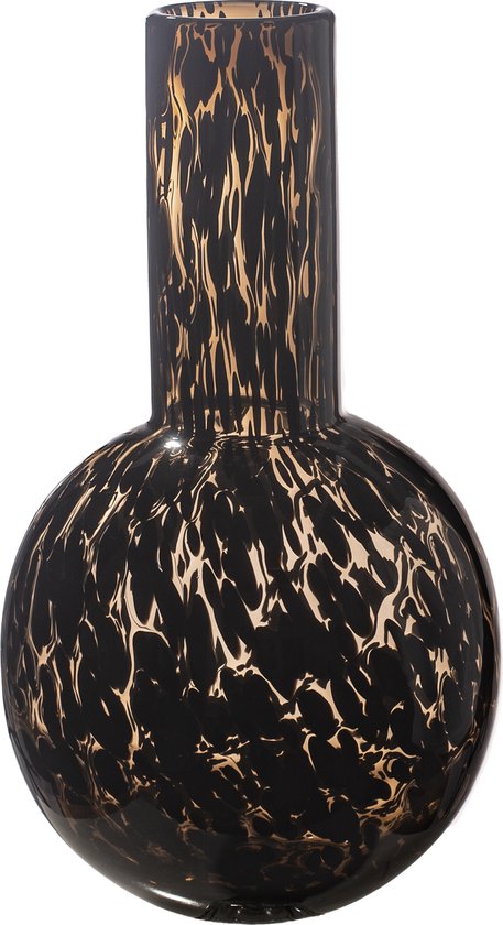 STILL - Glazen Vaas Bol - Mondgeblazen- Zware kwaliteit - Black Puma - Cheetah - Bruin Zwart - 24x42 cm