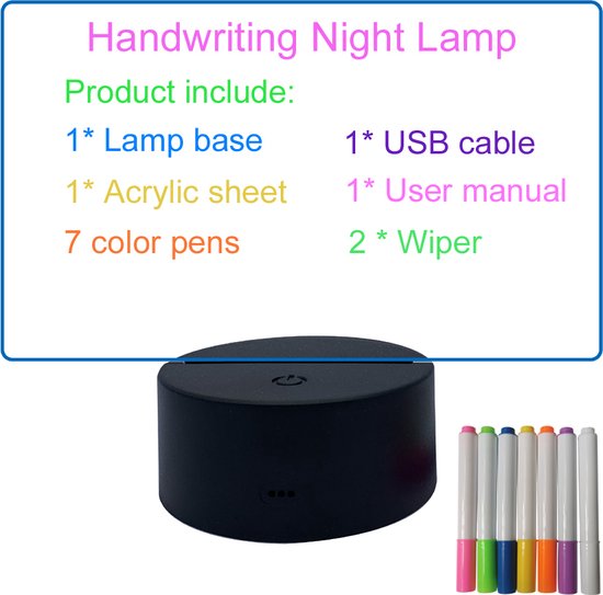 Lexorion Cadeau - Message Board Lamp - LED Verlichting - 7 Kleuren Verlichting - 7 Kleuren Markers - Herschrijfbare Lichtplank - Uitwisbaar Schrijfbord met Markers - Romantisch Nachtlampje en Decoratie - Cadeau voor Kinderen - Verjaardag - Zwart van lexorion — afbeelding 3