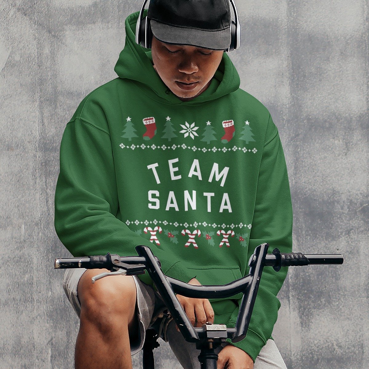 Sweat à Capuche Homme Noël Motif Père Noël Motard 3D - Pull De Noël Humoristique Et Décalé (Rouge, Vert, Bleu) - 5