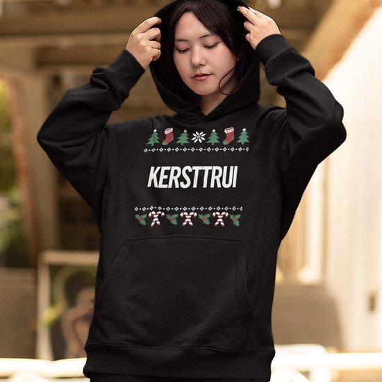 Foute Kerst Hoodie Candy Cane - Met tekst: Kersttrui - Kleur Zwart - ( MAAT M - UNISEKS FIT ) - Kerstkleding voor Dames & Heren