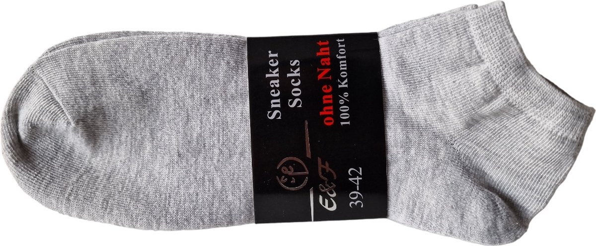 E&F Sneakersokken - Enkelsokken - Sokken - Unisex - Naadloos - 5 Paar - Maat 39-42 - Grijs