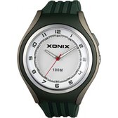 Xonix UO-001 - Horloge - Analoog - Unisex - Siliconen band - ABS - Cijfers - Achtergrondverlichting - Waterdicht - 10 ATM - Groen - Grijs - Wit
