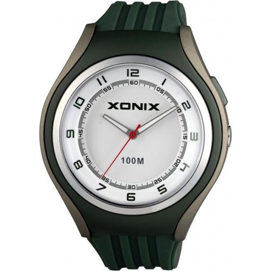 Xonix UO-001 - Horloge - Analoog - Unisex - Siliconen band - ABS - Cijfers - Achtergrondverlichting - Waterdicht - 10 ATM - Groen - Grijs - Wit