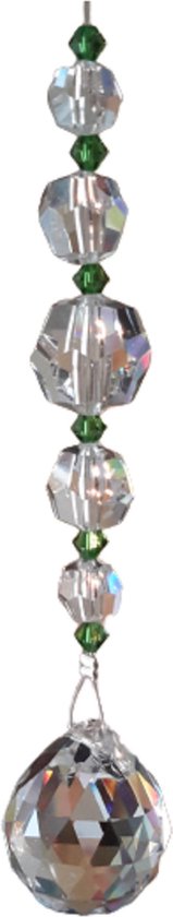 Raamhanger Silvercrystal Snake , Groen. ( Feng Shui kristal ) , Raamkristal , Regenboogkristal , Lengte 10 cm.