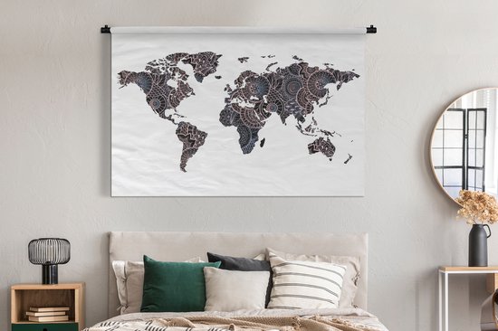 Tapisserie Propres Cartes du monde - Wereldkaart Zwart Rose Tapisserie coton 180x120 cm - Tapisserie avec photo