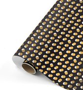 Cadeaupapier - Dots zwart/goud - 70x200 cm - 2 rollen
