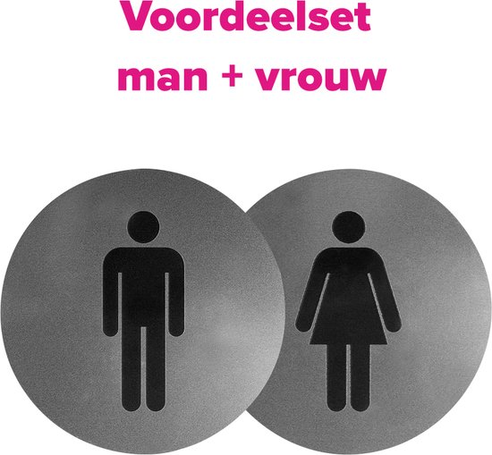 Wc bordjes – Voordeelset van 2 - Man - Vrouw – Rond – RVS met Zwart ...