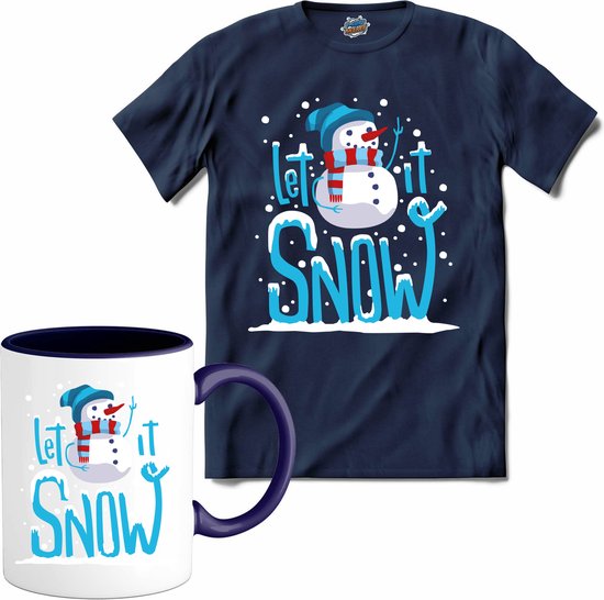 Let it snow - T-Shirt met mok - Heren - Navy Blue - Maat L