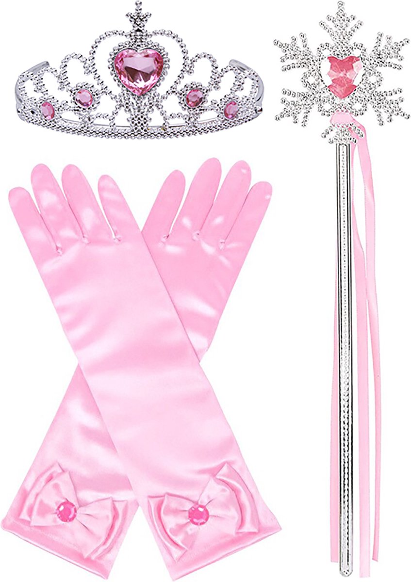 Prinsessen Accessoire Set – Met LED Kroon, Toverstaf & Handschoenen – Voor Feestjes, Carnaval & Cosplay – Lichtgevend, Edele Look