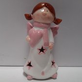Statue d'un ange avec un coeur en rose et blanc avec éclairage LED, hauteur 15 cm
