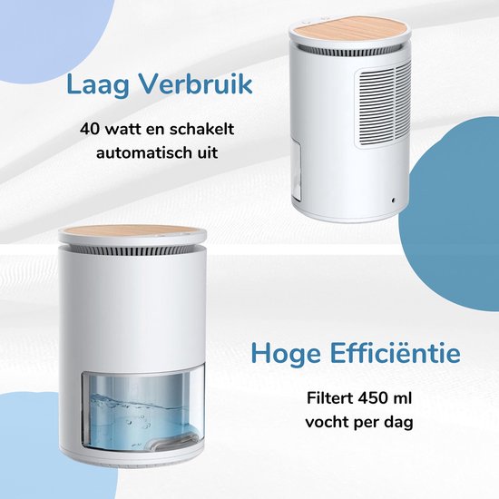 Modito Luchtontvochtiger - 450ml/dag - Dehumidifier - 2-in-1 Luchtreiniger - Muisstil - Voor Slaapkamer / Badkamer / Kelder - Wit