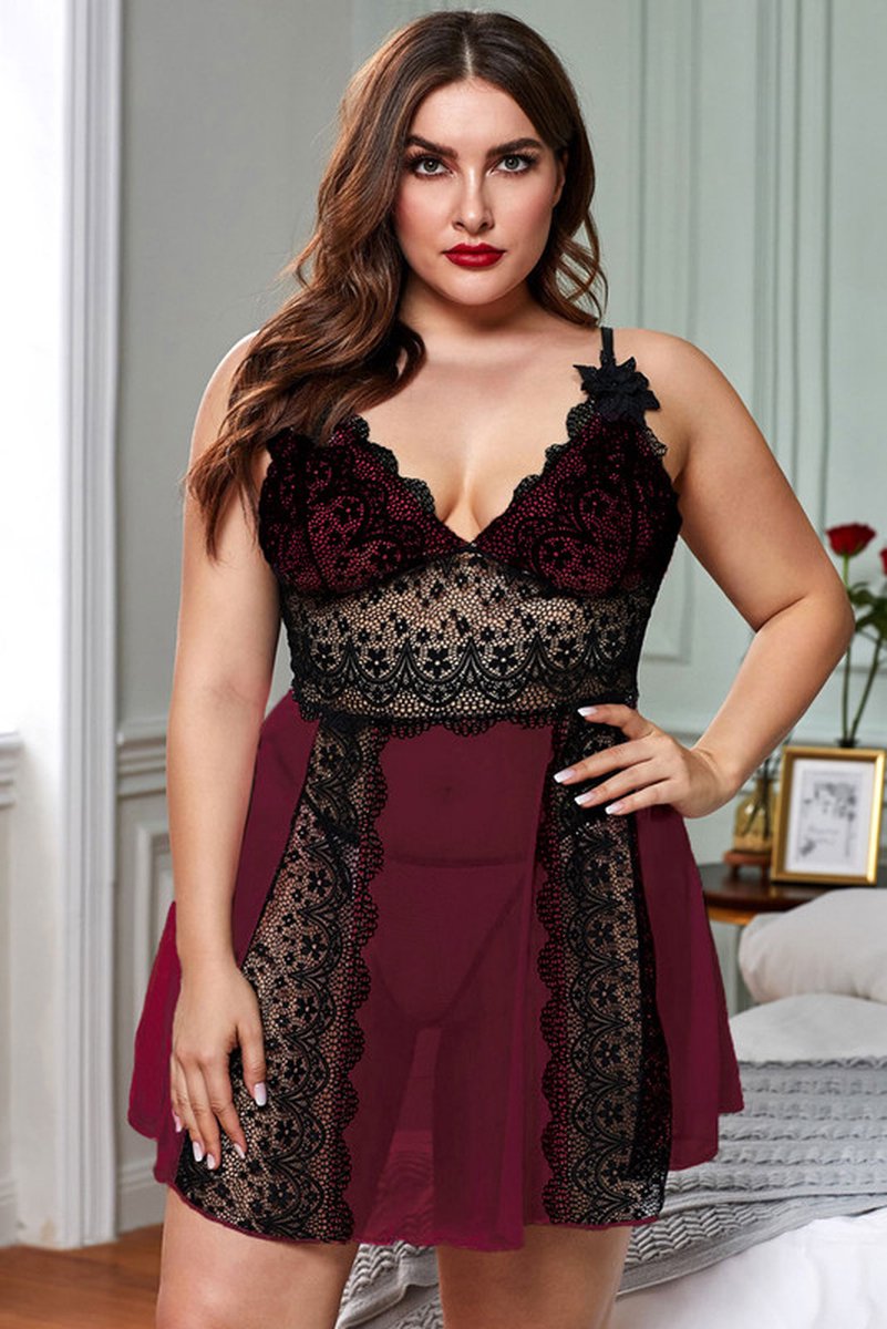 Goedkoopste Babydoll Lingerie - Rood Kant - Bella-rossa - Maat XXXXL/4XL