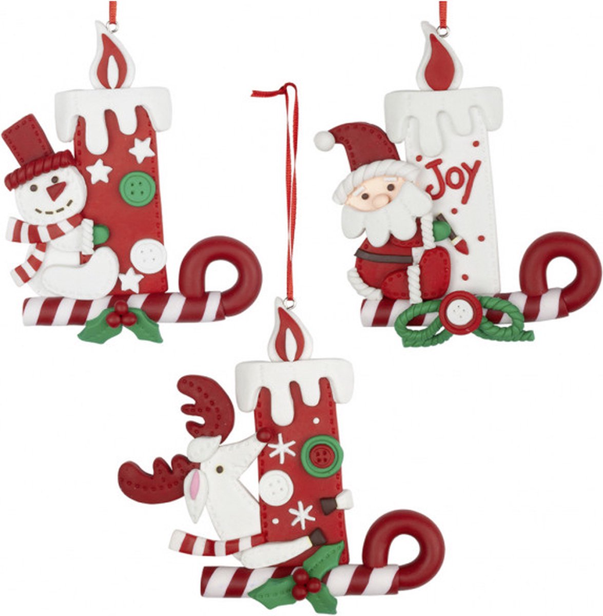 Christmas Paradise - Kerstboom decoratie - Set van 3 - Kaars met Figuur - Ornament - 12 cm - Kerstboom Versiering - Kersthangers - Kerstbal