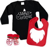 Geschenkset 1 - kerst - set - slabber - slofjes - romper - baby - kerst - kerst romper - zwangerschap aankondiging - maat 68 - stuks 1 - wit/zwart/rood