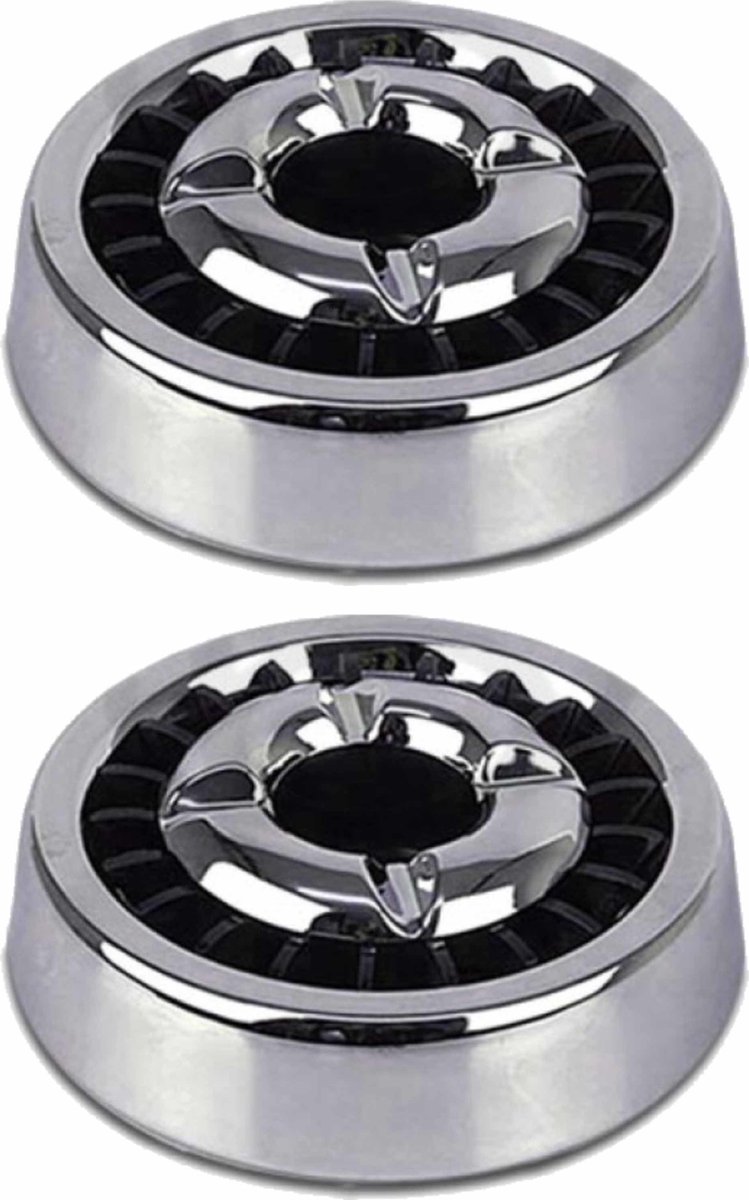 Goedkoopste Asbak - 2x - chroom/zwart - 14 cm - metaal/kunststof - sigarettendover - Dover/tafeldover - Rokersbenodigdheden - Rookaccessoires