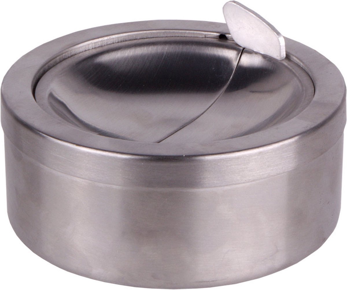 Goedkoopste HI Asbak met klep - voor tuin/terras - RVS - rond - D11 cm