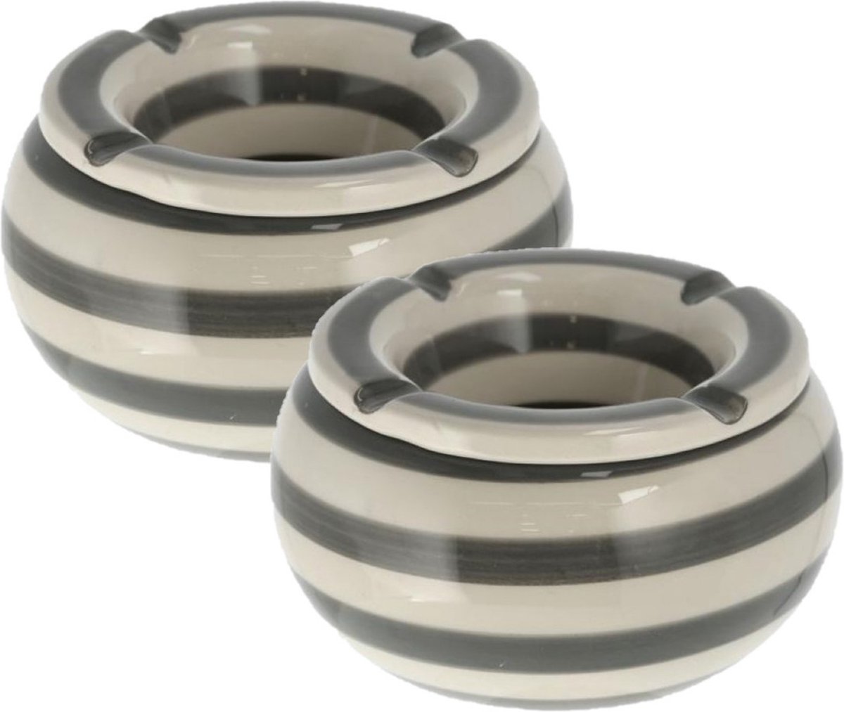 Asbak - 3x stuks - grijs/ wit - gestreept - dolomiet - 13,5 cm - stormasbak - Buitenasbak - Rokersaccessoires