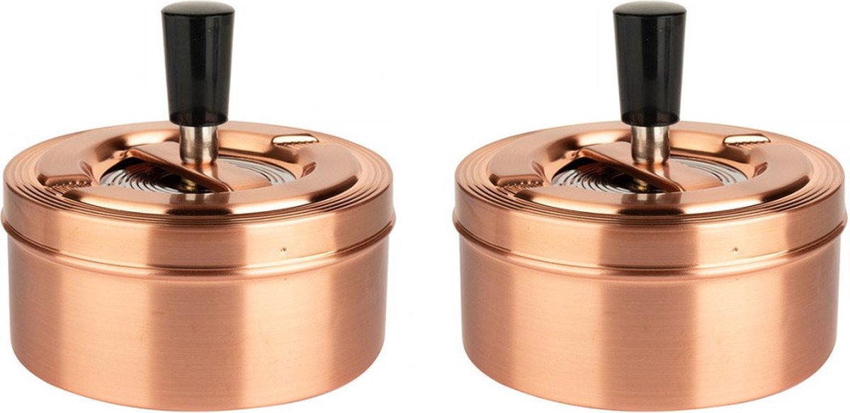 Bookwill draaiasbak / drukasbak - 2x stuks - rose goud - D11 x H6,5 cm - metaal - Terrasasbak - Stormasbak