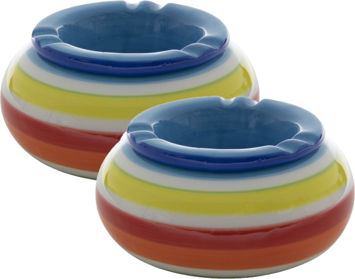 Goedkoopste Set van 2x stuks dolomite keramiek storm asbakken blauwe bovenzijde multi-kleuren onderkant van 19.5 x 7.4 cm
