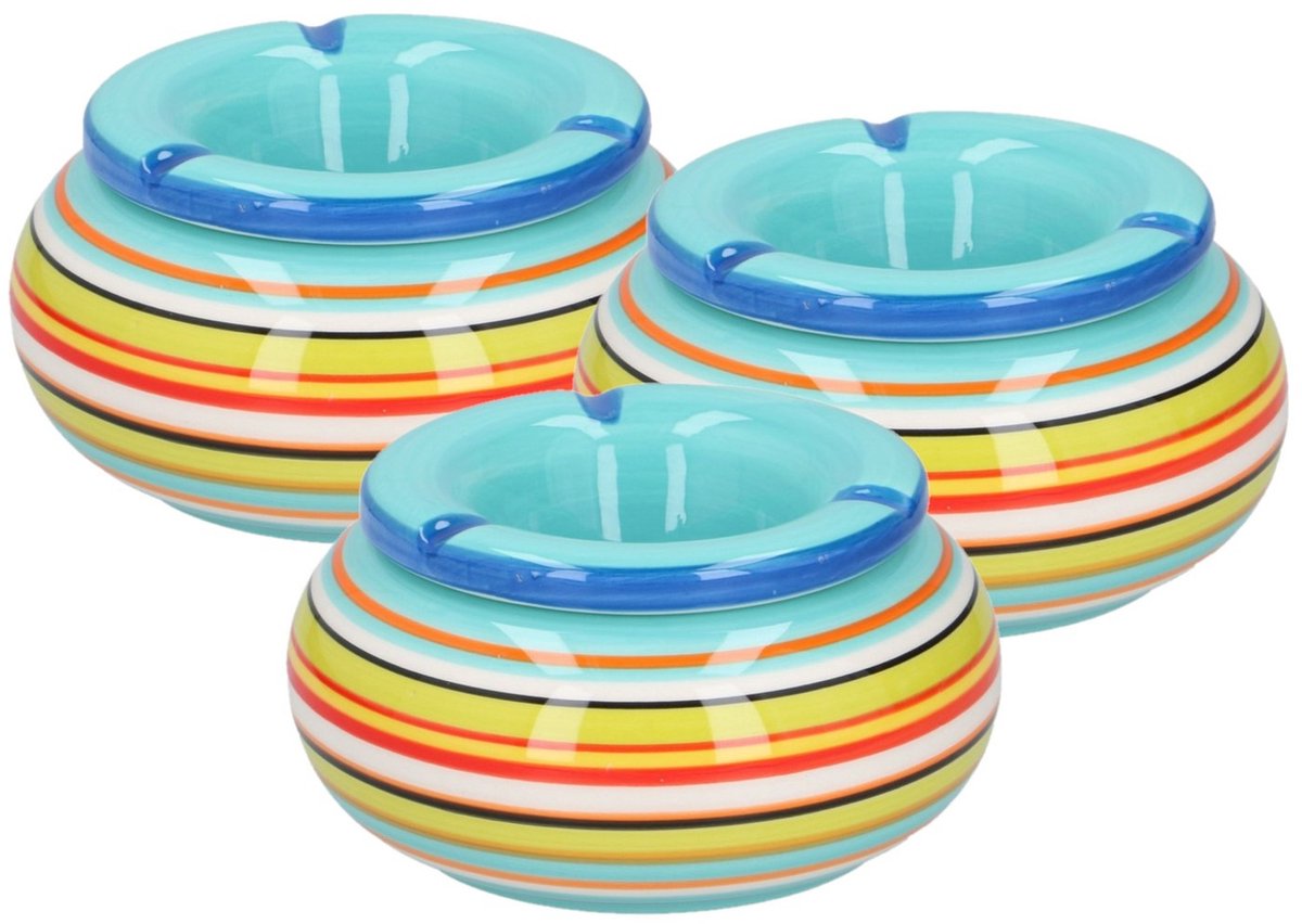 3x stuks asbak in mooie blauwe kleuren combinatie13 cm