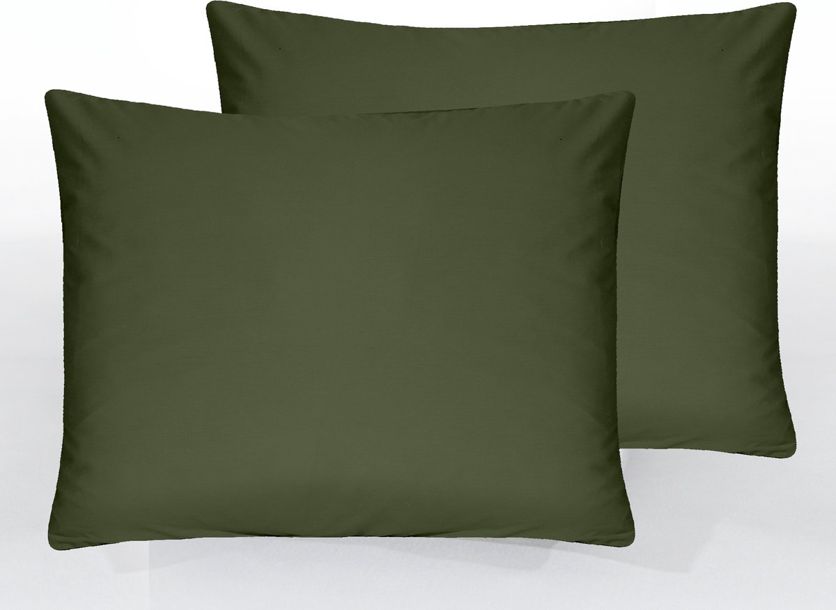 The Linen Collection - Kussenslopen - 2 stuks - Katoen Percale - Olive Green - 60x70cm