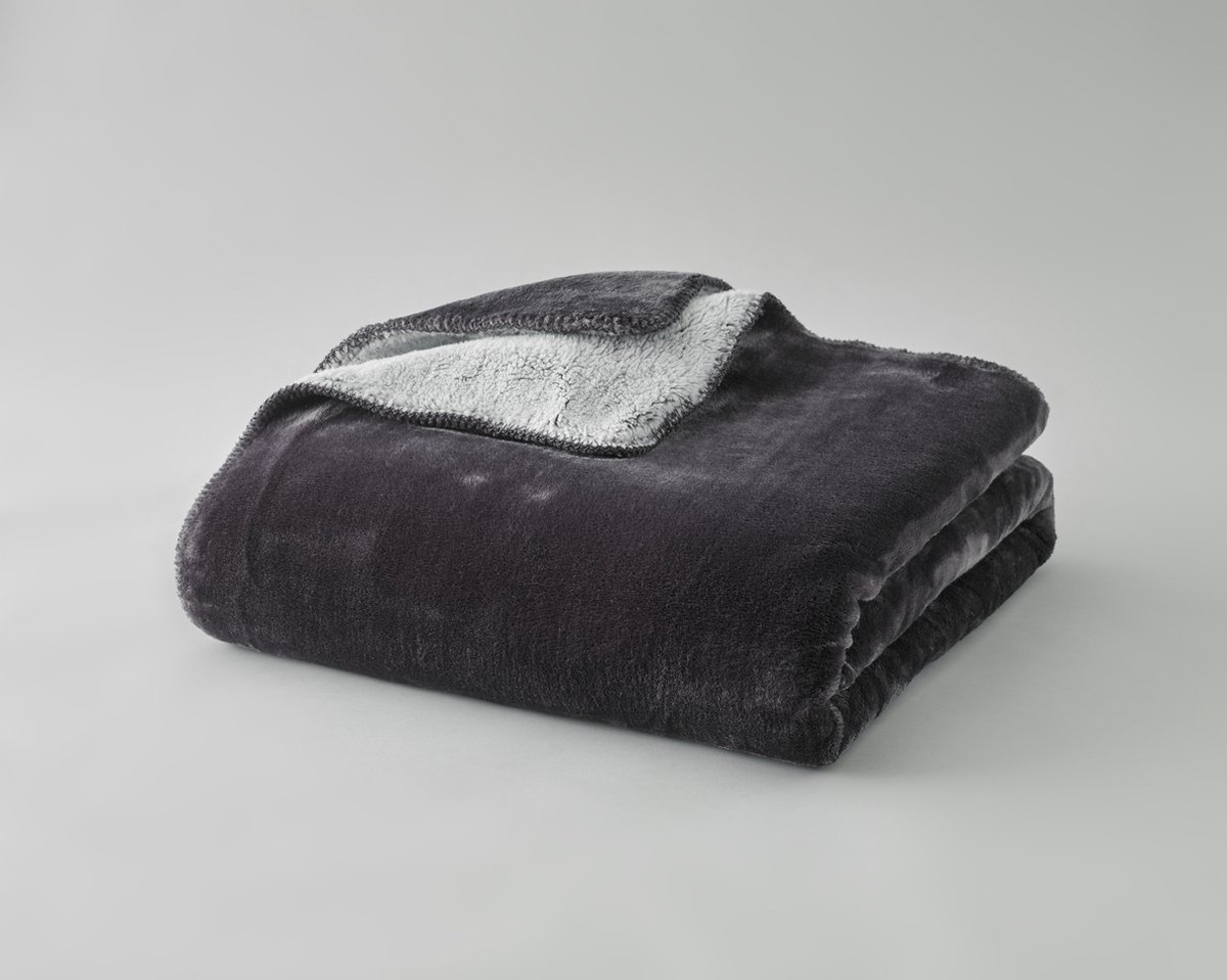 Plaids Cocooning - fleece deken - plaid - Cosy Bicolore Gris Anthracite - Superzachte fleece - 200 cm x 150 cm