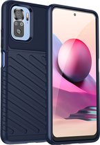 Mobigear Hoesje geschikt voor POCO M5s Telefoonhoesje Flexibel TPU | Mobigear Groove Backcover | M5s Case | Back Cover - Blauw