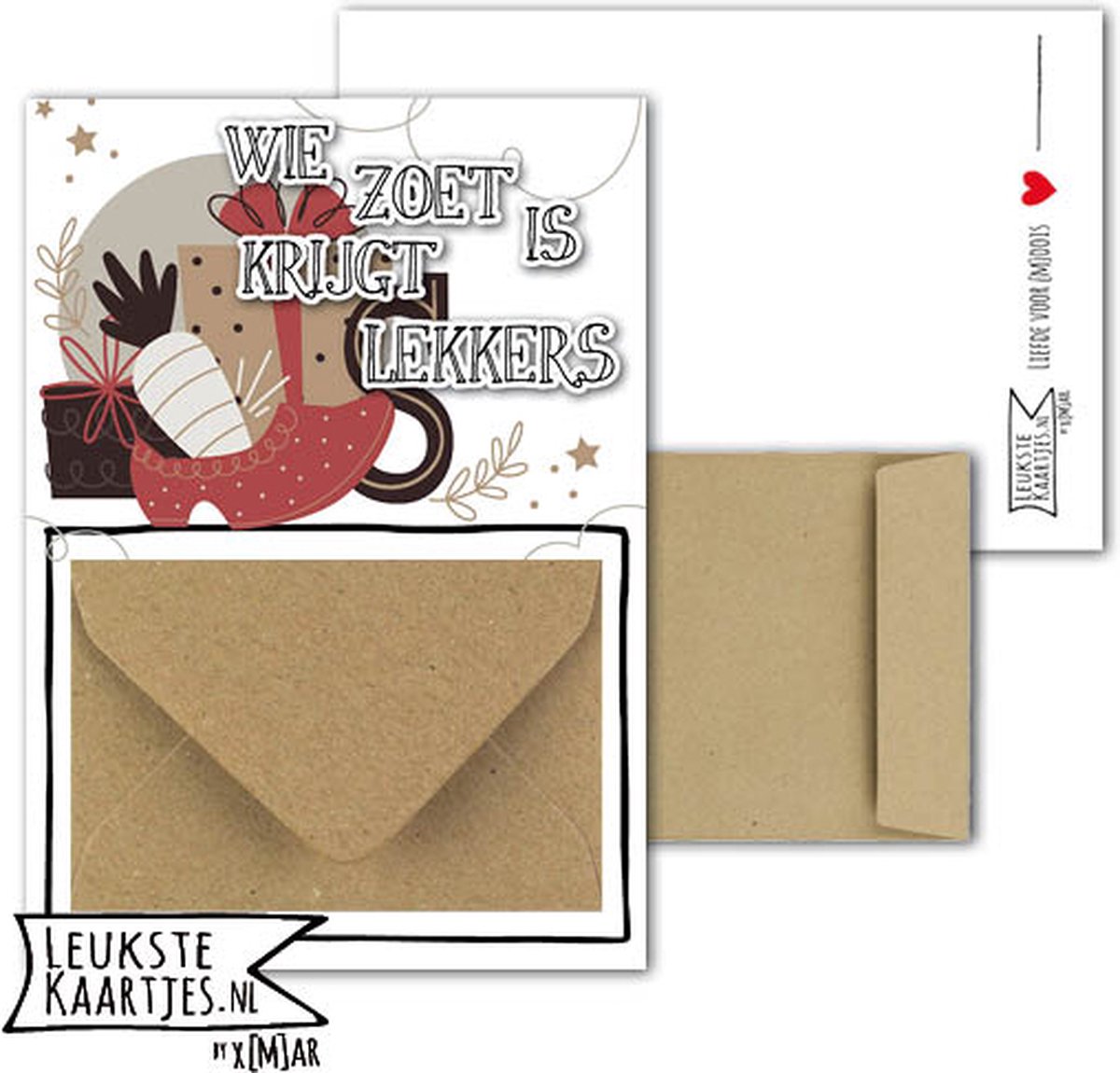 Geldkaart met mini Envelopje -> Sinterklaas - No: 11 (Wie zoet is krijgt lekkers - Vintage klomp met wortel letter en kadoos) - LeuksteKaartjes.nl by xMar