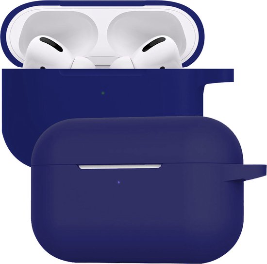 Case - Geschikt voor Apple Airpods Pro - Siliconen Hoes met Clip - Silicone Hoesje Cover - Grijsblauw