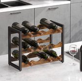VinoDiMontagna Casier à vin - 3 couches - 12 bouteilles - Porte-bouteilles en bambou pour cuisine, bar, salle à manger, salon - Marron rustique et noir