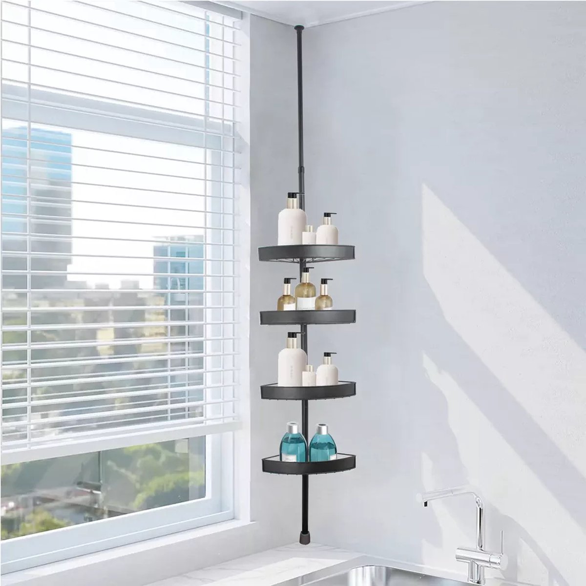 Telescopisch doucherek JR Shower Rack Shower Caddy Mat Zwart