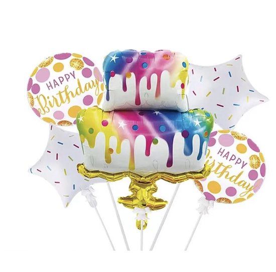 Folie Ballon - Regenboog ballon - Taart ballon - Kinderfeestje ballonnen - Ballonnen kinderfeestje - Verjaardag decoratie - decoratie kinderfeestje - Kinderfeestje - Regenboog feestje - Roze Ballonnen