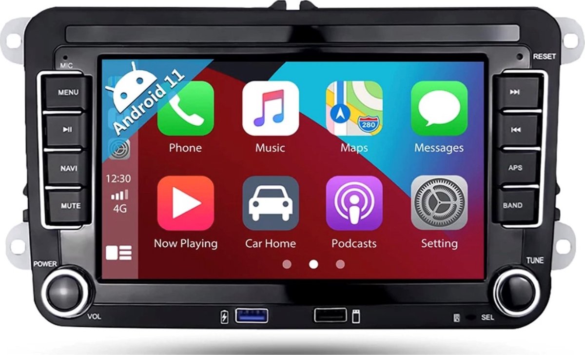 Auto Radio -Android 11 - Carplay Draadloos- 7Inch HD Scherm - WIFI GPS - USB -Navigatie- Volkswagen,Skoda&Seat - Achteruitrij camera