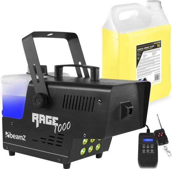 Machine à fumée - BeamZ RAGE1000LED machine à fumée 1000W avec télécommande sans fil et 5 litres de liquide à fumée