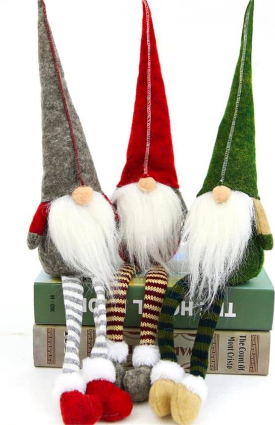 FLOOQ Gnoom Set 3 Stuks - Kerstbeelden & Figuren - Kerst Kabouter - Kerstdecoratie voor binnen - Kerstboomversiering - Gnomes
